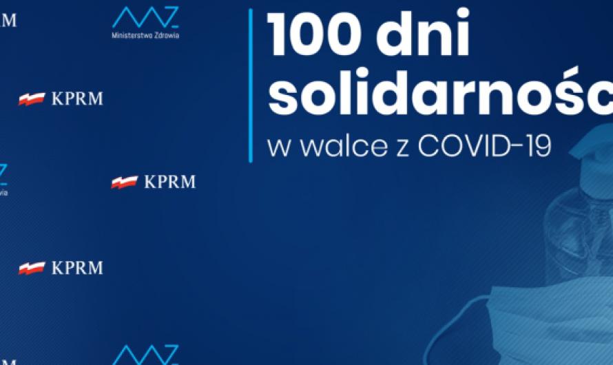 Grafika rządowa z napisem 100 dni solidarności w walce z COVID-19