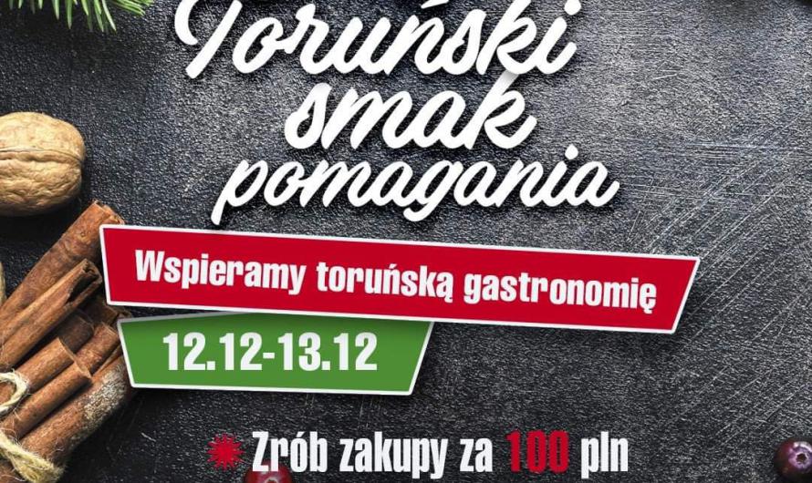Grafika z tekstem Toruński Smak pomagania - Wspieramy toruńską gastronomię